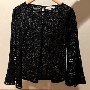 Loft dark blue lace top with bell sleeves